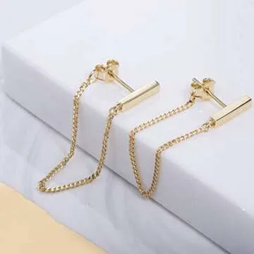 Chain Earrings for Women Gold Dangle Earrings For Women Hypoallergenic Gold Plated Earrings for Women Sterling Silver Gold Stud Earrings for Women (6cm-Gold)