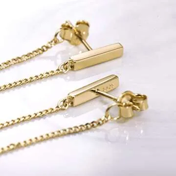 Chain Earrings for Women Gold Dangle Earrings For Women Hypoallergenic Gold Plated Earrings for Women Sterling Silver Gold Stud Earrings for Women (6cm-Gold)