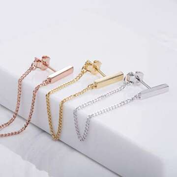 Chain Earrings for Women Gold Dangle Earrings For Women Hypoallergenic Gold Plated Earrings for Women Sterling Silver Gold Stud Earrings for Women (6cm-Gold)