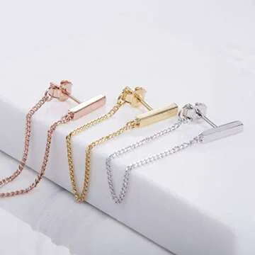 Chain Earrings for Women Gold Dangle Earrings For Women Hypoallergenic Gold Plated Earrings for Women Sterling Silver Gold Stud Earrings for Women (6cm-Gold)