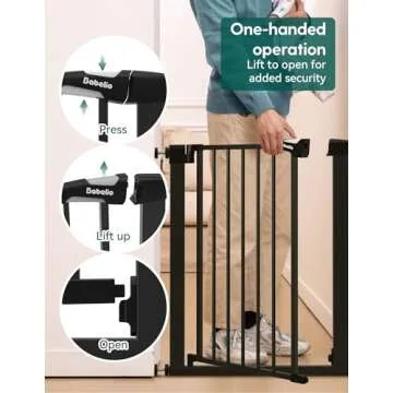 BABELIO 26-28.5 Inch Narrow Easy Install Baby Gate, Auto-Close Pet Gate for Small Stairs and Doorways, NO Drilling Pressure Mounted, NO Extensions, Black