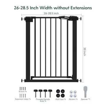 BABELIO 26-28.5 Inch Narrow Easy Install Baby Gate, Auto-Close Pet Gate for Small Stairs and Doorways, NO Drilling Pressure Mounted, NO Extensions, Black
