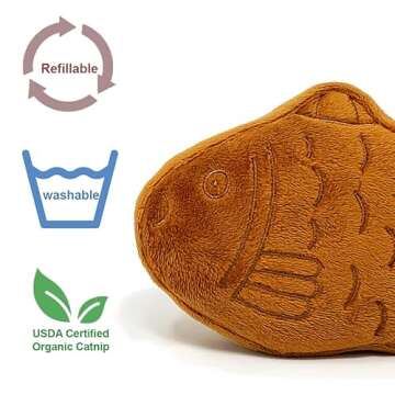munchiecat Japanese Taiyaki Toy with Organic Catnip | Refillable, Washable for Cats and Kittens | Cr...