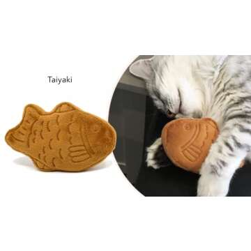 munchiecat Japanese Taiyaki Toy with Organic Catnip | Refillable, Washable for Cats and Kittens | Crinkles