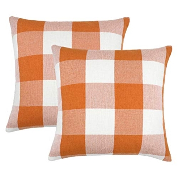4TH Emotion Set of 2 Farmhouse Buffalo Check Plaid Throw Pillow Covers Cushion Case Polyester Linen ...