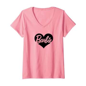 Womens Barbie Logo Heart V-Neck T-Shirt