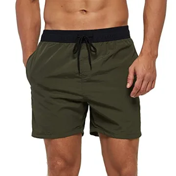 SILKWORLD Men’s Swim Trunks Quick Dry Beach Shorts with Pockets, Army Green