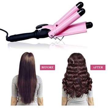 3 Barrel Curling Iron Hair Curling Iron 3 Barrel Waver 1inch Curling Waver Iron Hot Tools with LCD Temperature Display for Deep Waves Suit for All Hair Style (Pink)