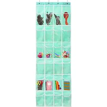 Simple Houseware 24 Pockets - Crystal Clear Over The Door Hanging Shoe Organizer, Turquoise (64'' x 19'')