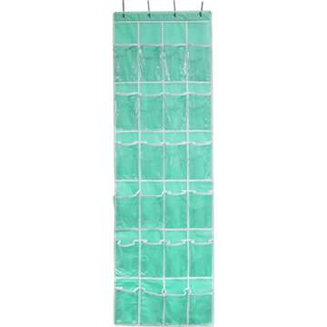 Simple Houseware 24 Pockets - Crystal Clear Over The Door Hanging Shoe Organizer, Turquoise (64'' x 19'')