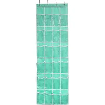 Simple Houseware 24 Pockets - Crystal Clear Over The Door Hanging Shoe Organizer, Turquoise (64'' x 19'')