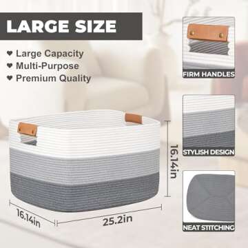 Stylish danpinera Large Woven Basket - Eco-Friendly Storage Solution (108L, Gradient Grey)