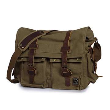 JONON Vintage Military Men Canvas Messenger Bag for 13.3-17" Laptop (Size 17.3", Green)