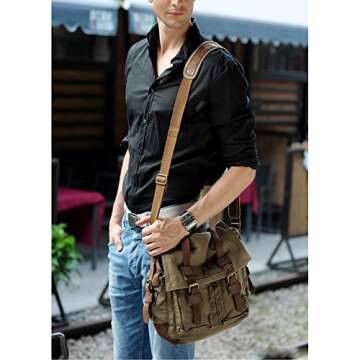 JONON Vintage Military Men Canvas Messenger Bag for 13.3-17" Laptop (Size 17.3", Green)