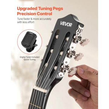 VEVOR 38 Inch Beginner Acoustic Guitar, Complete Starter Kit with Nylon Strings, Black