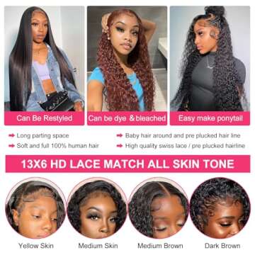 Odored 30 Inch Deep Wave Lace Front Wigs Human Hair 13x6 HD Transparent Deep Curly Lace Frontal Wigs Human Hair 180% Density Glueless Wigs Human Hair pre Plucked with Baby Hair Natural Color