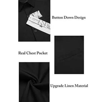 COOFANDY Men's Summer Beach Shirts Short Sleeve Button Up Shirt Casual Linen Shirt Black