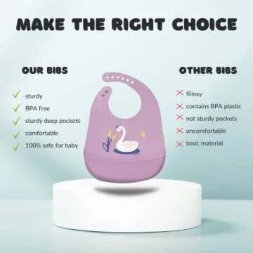 Silicone Baby Bibs with Food Catcher (Set of 3) - BPA Free Plastic, Durable and Adjustable Bib - Silicone Bibs for Babies, Toddlers, Boys, and Girls