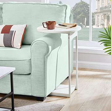WOHOMO Side Table Living Room, Small End Table for Small Space, 25.6" C Shaped Tall Slide Under Couch Tables, Slim End Table with 15" Round Cute Look for Living Room, Bedroom, White