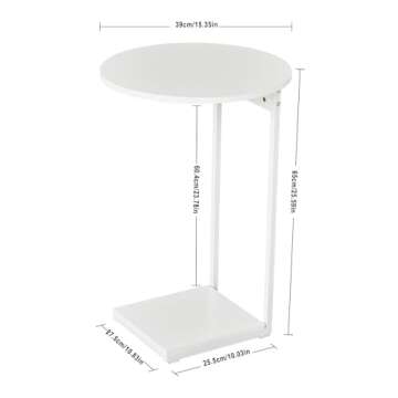 WOHOMO Side Table Living Room, Small End Table for Small Space, 25.6" C Shaped Tall Slide Under Couch Tables, Slim End Table with 15" Round Cute Look for Living Room, Bedroom, White