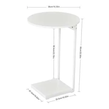 WOHOMO Side Table Living Room, Small End Table for Small Space, 25.6" C Shaped Tall Slide Under Couch Tables, Slim End Table with 15" Round Cute Look for Living Room, Bedroom, White