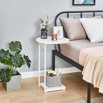 WOHOMO Side Table Living Room, Small End Table for Small Space, 25.6" C Shaped Tall Slide Under Couch Tables, Slim End Table with 15" Round Cute Look for Living Room, Bedroom, White