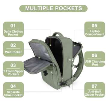 coofay Travel Backpack For Women Men Airline Approved Carry On Backpack Flight Approved Waterproof Sports Luggage Backpack Casual Daypack Small Hiking Backpack Grey Green