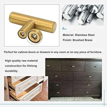 goldenwarm 10 Pack Gold Cabinet Knobs Brushed Brass Drawer Knobs Gold Dresser Hardware - LS201GD Single Hole Handles for Kitchen Cupboard Doors Closet Hardware 2in Overall Length