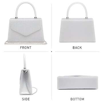 Dasein Women's Evening Bag Party Clutches Wedding Purses Cocktail Prom Handbags with Frosted Glittering (Rhinestone-white)