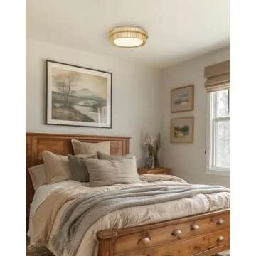 Boho Light Fixtures Ceiling 16W LED, HWH 13'' Woven Rattan Flush Mount Ceiling Light, Handwoven Twine Cage Light Fixtures Ceiling Mount 3000K/4000K/5000K, 5HYS78F-LED ORB