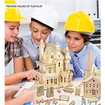 Puzzled Bundle of Furniture Set & Fantasy Villa Doll House Wooden 3D Puzzles Construction Kits, Educ...