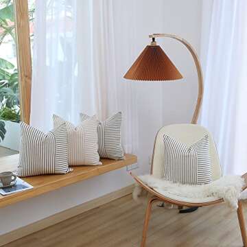 Hckot Navy and Beige Patchwork Farmhouse Throw Pillow Covers 24 x 24 Inch, Pack of 2 Striped Linen Decorative Pillow Case for Sofa Couch Chair Bedroom Modern Decor (24" x 24", Navy Blue)