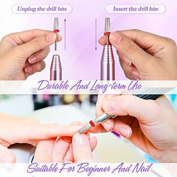 Honoson 3 Pcs 5 in 1 Nail Drill Bits 3/32 Inch Carbide Tungsten Multifunction Nail Drill Bits for Manicure Pedicure Cuticle Polishing Home Salon(Silver)