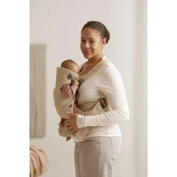 BabyBjörn Baby Carrier Mini, Beige, Woven | Newborn Carrier (7-25 lbs), Ergonomic, Easy-to-Use