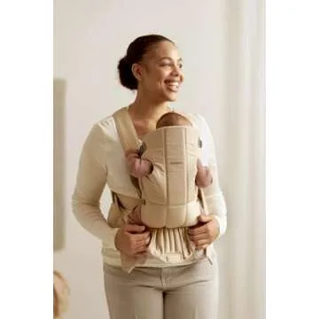 BabyBjörn Baby Carrier Mini, Beige, Woven | Newborn Carrier (7-25 lbs), Ergonomic, Easy-to-Use