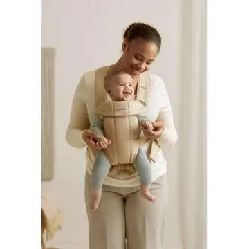 BabyBjörn Baby Carrier Mini, Beige, Woven | Newborn Carrier (7-25 lbs), Ergonomic, Easy-to-Use