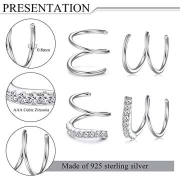 FUNRUN JEWELRY 2Pairs 925 Sterling Silver Twist Wrap Spiral Earrings for Women Double Hoop Climber C...