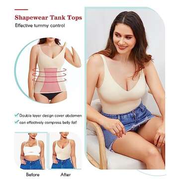 LODAY Compression Tank Tops for Women Tummy Control Shapewear Seamless Body Shaper Workout V-Neck Ca...