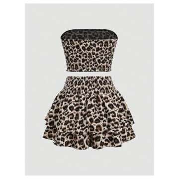 GORGLITTER Women's Summer 2 Piece Outfits Y2k Crop Tube Tops Cheetah Print Skirt Set Mini Skirts Bea...