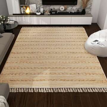 Eco Crave Jute Area Rug - 9X12 ft Natural Rug - Rustic Vintage Beige Braided Rectangular Rugs for Bedroom - Living Room - Farmhouse (0.5 inch Thickness)