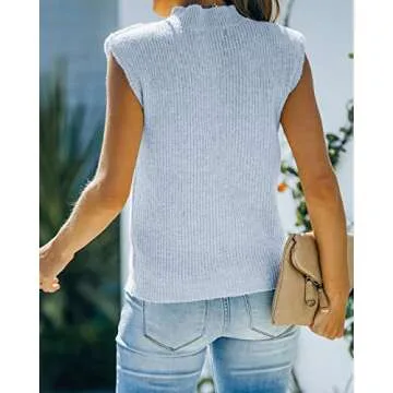 Amarmia Women's Mock Neck Knit Sweater Vest Sleeveless Casual Trendy Summer Ribbed Pullover Tank Tops Blue
