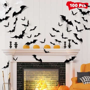 LUDILO Bats Halloween Decorations: Halloween Bats Wall Decor 100pcs Bats Wall Decals PVC 3D Wall Bat...