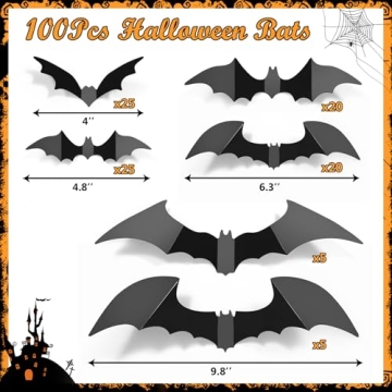 LUDILO Bats Halloween Decorations - 100pcs 3D Wall Bats