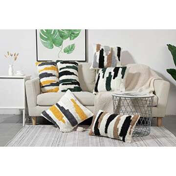 Naisian METERO Boho Throw Pillow, Tribal Pillow Cover, Cotton Woven Moroccan Pillows for Bedroom Living Room Sofa Couch Square 18"x18"