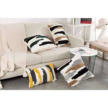 Naisian METERO Boho Throw Pillow, Tribal Pillow Cover, Cotton Woven Moroccan Pillows for Bedroom Living Room Sofa Couch Square 18"x18"