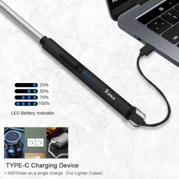 SUPRUS Electric Lighter USB Type C Rechargeable Flexible Neck Black