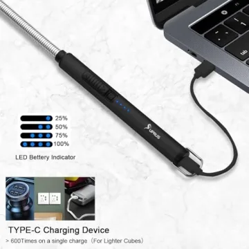SUPRUS Electric Lighter USB Type C Rechargeable Flexible Neck Black