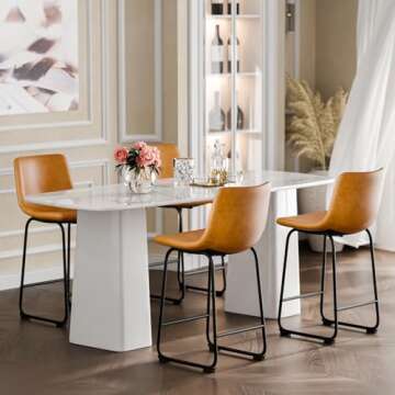 YaFiti 26 inch Bar Stools Set of 2, Modern Bar Height Barstools, Faux Leather Barstools with Back and Metal Leg, Armless Tall Bar Dining Chairs for Kitchen Island Counter, Brown