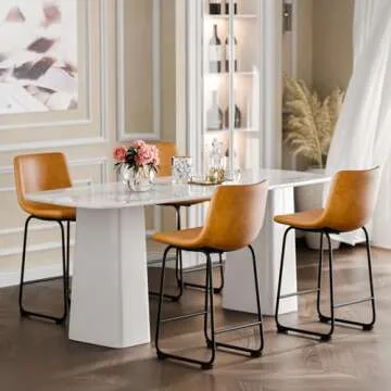 YaFiti 26 inch Bar Stools Set of 2, Modern Bar Height Barstools, Faux Leather Barstools with Back and Metal Leg, Armless Tall Bar Dining Chairs for Kitchen Island Counter, Brown