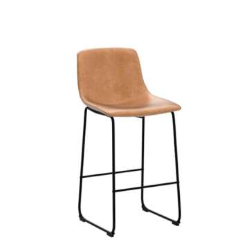 YaFiti 26 inch Bar Stools Set of 2, Modern Bar Height Barstools, Faux Leather Barstools with Back and Metal Leg, Armless Tall Bar Dining Chairs for Kitchen Island Counter, Brown